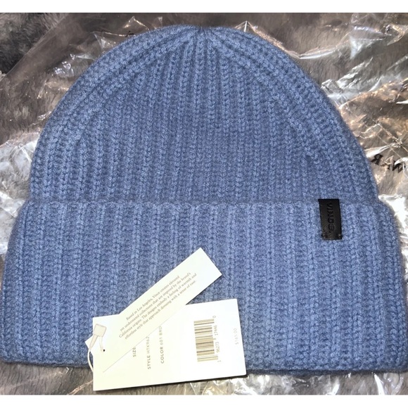 Vince Unisex Boiled 100% Cashmere Chunky Half Cardigan Knit Hat Dusty Blue OS - Picture 5 of 8